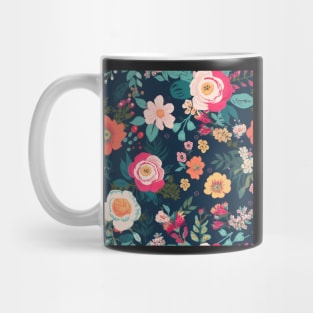 Pink and Blue Shabby Chic  Floral Flowers, Pretty Feminine Pattern on Blue Background Mug